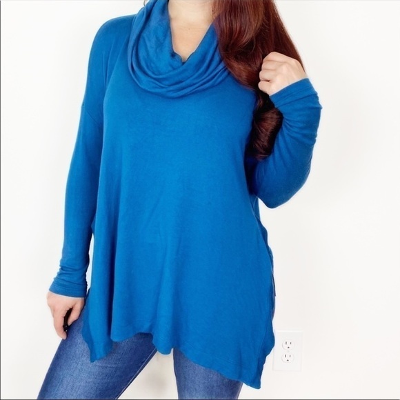 LOU & GREY Teal Blue Oversized Cowl Neck Long Sleeve SignatureSoft Sweater Small - Picture 1 of 9